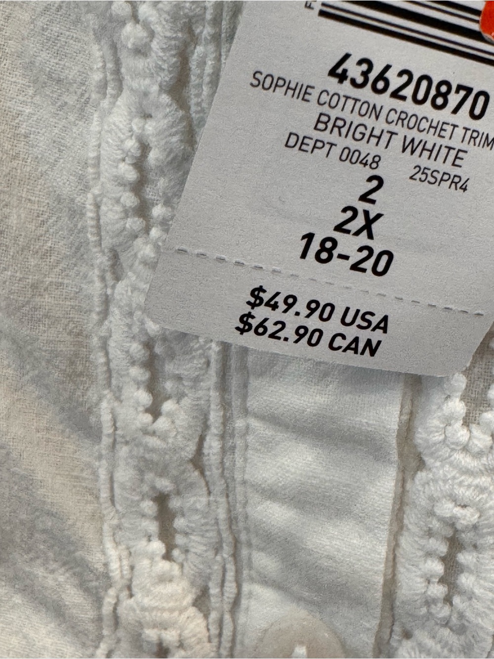 Torrid White Cotton Crochet Trim Sleeveless Spaghetti Strap Top 2 2X 18-20 NWT - Picture 2 of 2